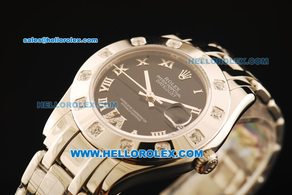 Rolex Datejust Automatic Movement Full Steel with Black Dial and Diamond Bezel-ETA Coating Case - Click Image to Close
